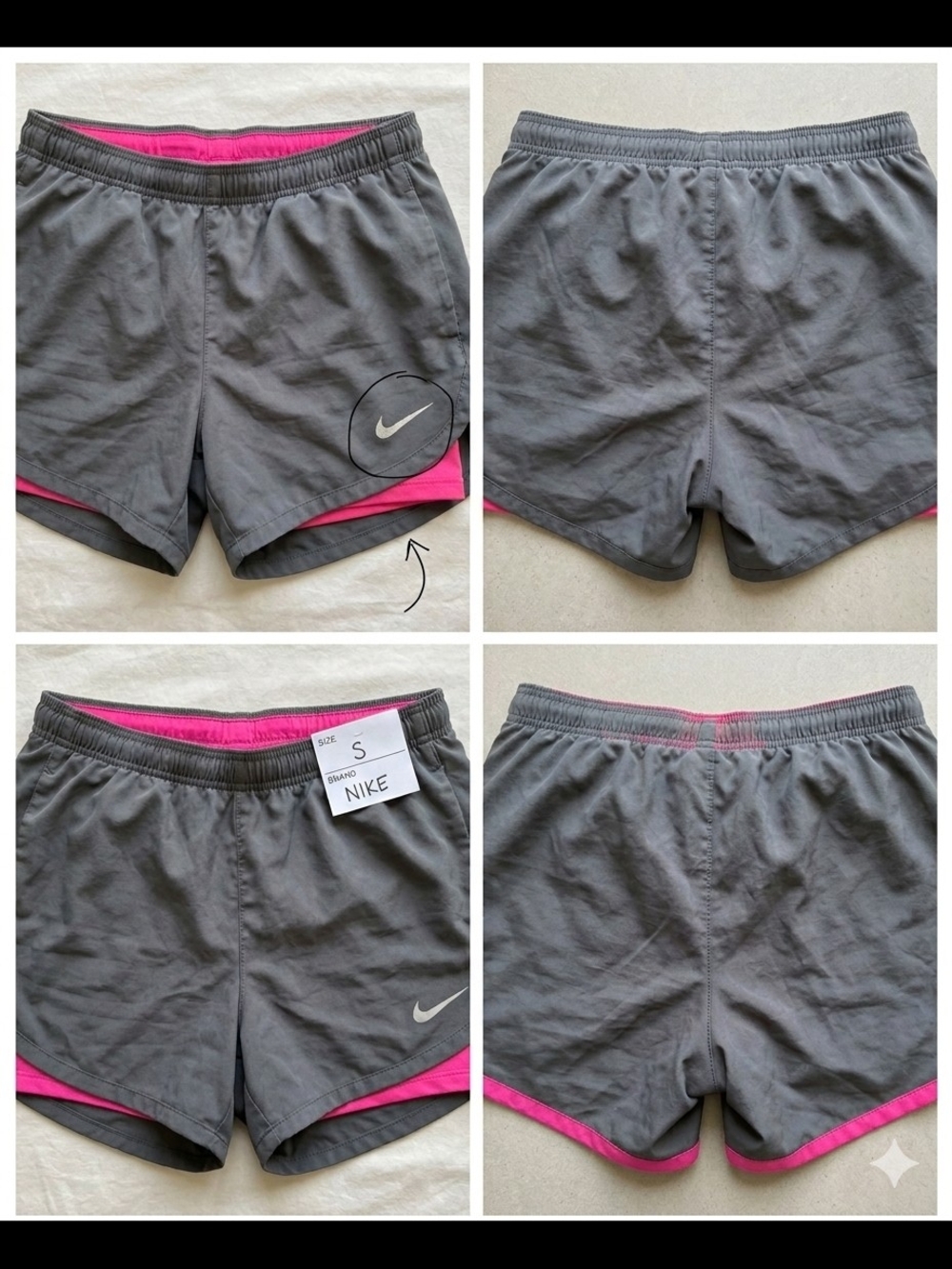 Nike Women's Gray Athletic Shorts with Pink Trim